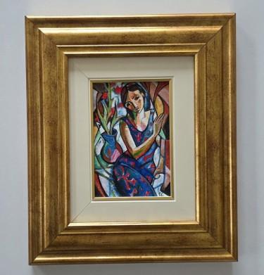 Painting - With Flowers, Acrylic on Canvas - Miniature by Dusko Dule