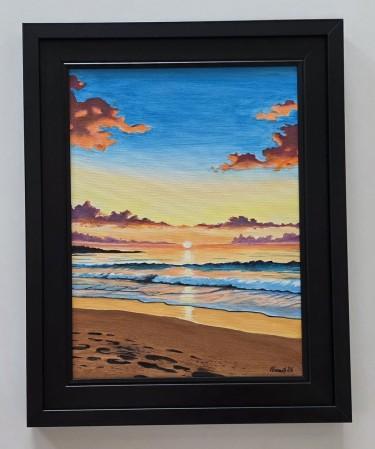 Dusk, sea and sand - acrylic on canvas by Dusko Dule
