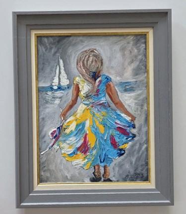 Oil on canvas - Little girl and a boat, beautiful by Dusko Dule