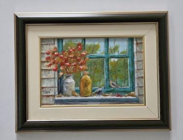 Oil on masonite - Spring window, beautiful by Dusko Dule