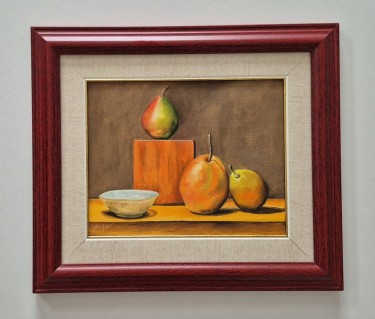 Oil on canvas - Fruit and plate, beautiful picture by Dusko Dule