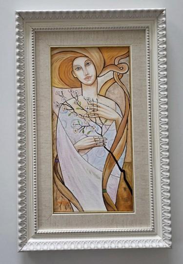 Oil on canvas - Lady and Spring Branch, beautiful by Dusko Dule