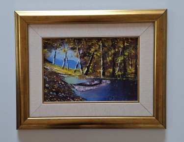 Oil on canvas - Boat in the forest, beautiful picture