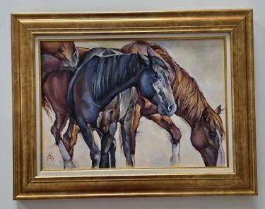 Oil on canvas - Horses at Rest, a beautiful painting by Dusko Dule