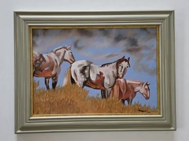 Oil on cardboard - Horses by Dusko Dule