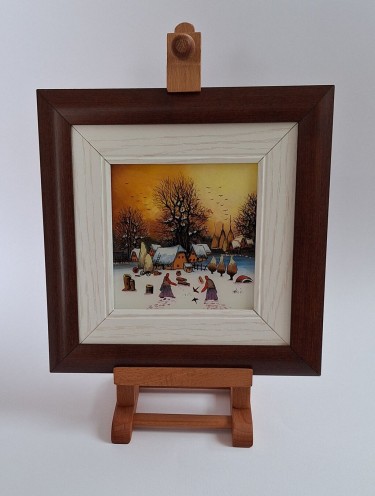 Naiva, oil on canvas - Village, picture on a stand