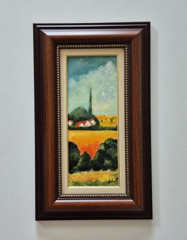 Oil on board - View of the village - Miniature by Dusko Dule