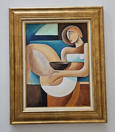 Woman with a vessel - acrylic on canvas - Beautiful by Dusko Dule
