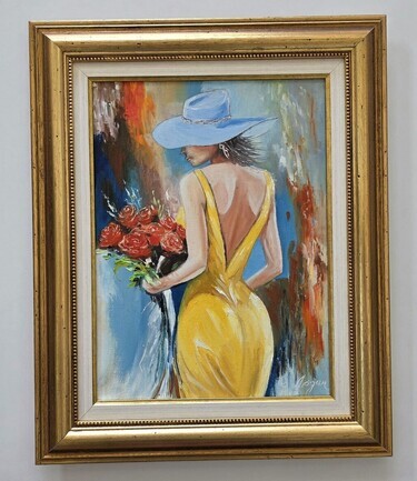 Oil on canvas - Lady with Roses, beautiful by Dusko Dule