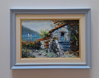 Oil on canvas - Little house on the sea, beautiful