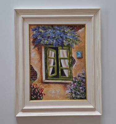 Oil on canvas - Window of an old house, beautiful