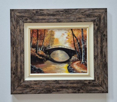 Oil on hardboard - Autumn bridge, beautiful painting by Dusko Dule