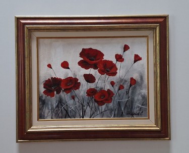 Oil on canvas - Red flowers, beautiful painting