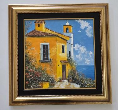 Oil on canvas - Yellow house, blue sea - Beautiful by Dusko Dule