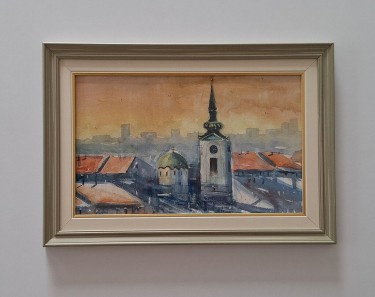 Watercolor - View of the church, beautiful picture