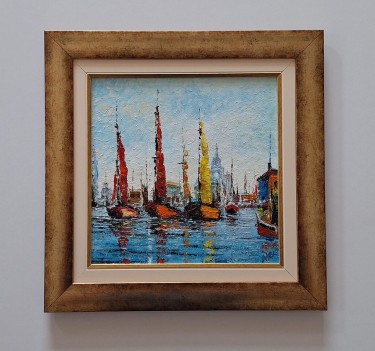 Oil on canvas - Meeting of sailing ships at sea