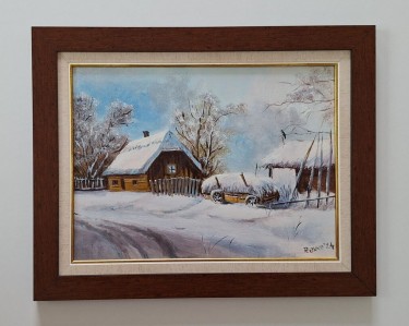 Oil on hardboard - Nostalgic winter, beautiful picture