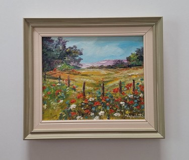 Oil on canvas - Meadow with flowers, beautiful picture