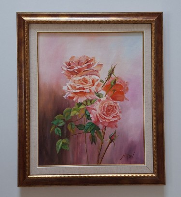 Oil on canvas - Luxurious roses, beautiful painting