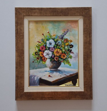 Oil on hardboard - Flowers in a vase, picture number eight