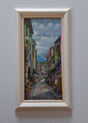 Oil on canvas - Mediterranean street, beautiful