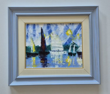 Oil on canvas - Sailing boats on the blue sea by Dusko Dule