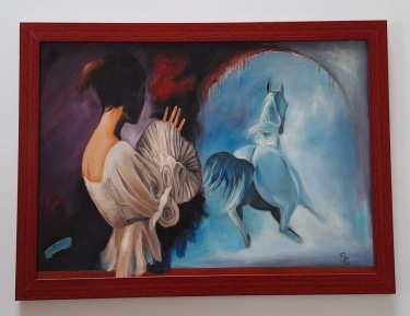 Oil on canvas - Girl and horse, beautiful picture!