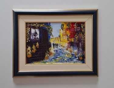 Oil on canvas - Street of flowers, beautiful painting!