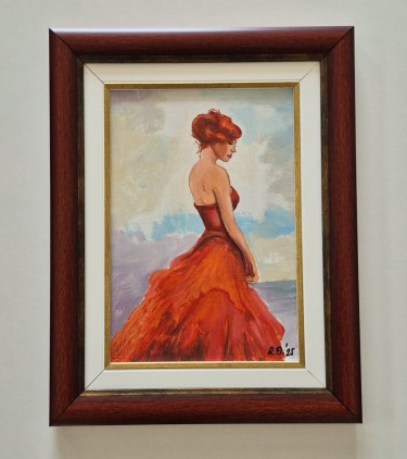 Oil on board - Girl in a red dress by Dusko Dule