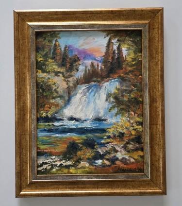 Oil on canvas - Autumn Waterfall, a beautiful painting by Dusko Dule