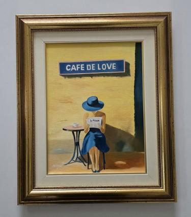 Oil on canvas - Blue hat in a yellow city by Dusko Dule