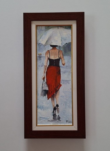 Oil on canvas - Lady in the rain, beautiful painting!