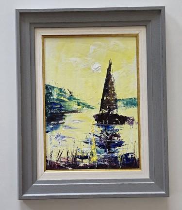 Oil on canvas - Morning and a sailboat, a beautiful picture by Dusko Dule