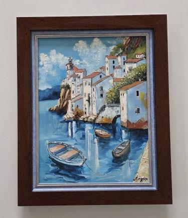 Oil on canvas - Old coastal town by Dusko Dule