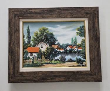 Oil on canvas - Village under the treetops by Dusko Dule