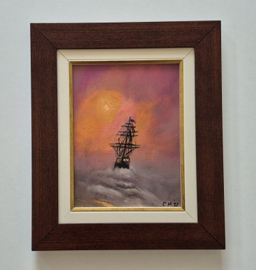Oil on canvas - Barka and sunset, beautiful picture by Dusko Dule