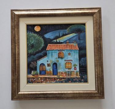 Painting - House under the Moonlight, acrylic on canvas by Dusko Dule