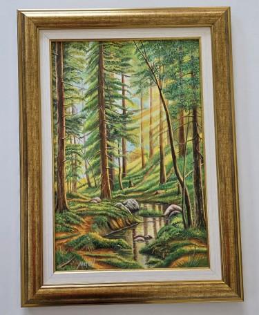 Oil on canvas - Golden light of the forest, beautiful by Dusko Dule