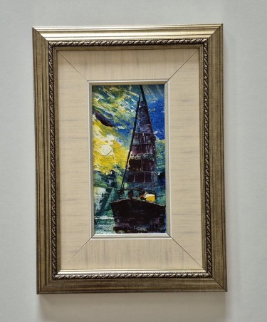 Oil on canvas - Ship in the night, beautiful picture by Dusko Dule
