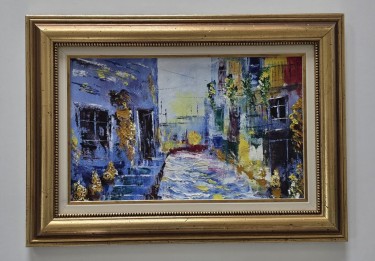 Oil on canvas - Old street in bloom, beautiful by Dusko Dule