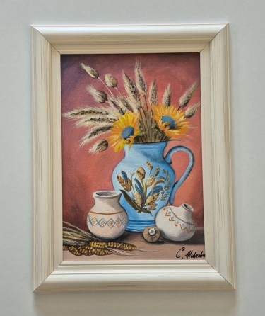 Oil on canvas - Blue jug with flowers, beautiful by Dusko Dule