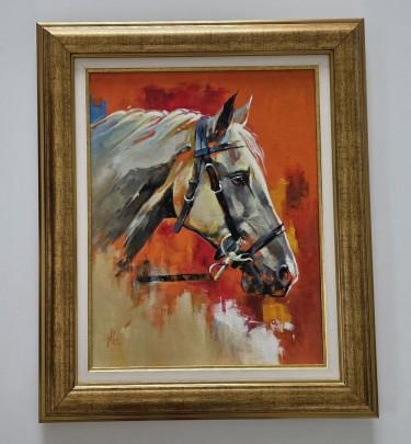 Oil on canvas - Portrait of a white horse, beautiful by Dusko Dule