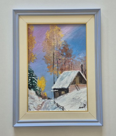 Oil on hardboard - Romantic winter, beautiful by Dusko Dule