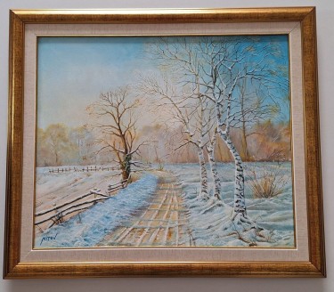 Oil on canvas - Winter day in the field, beautiful!