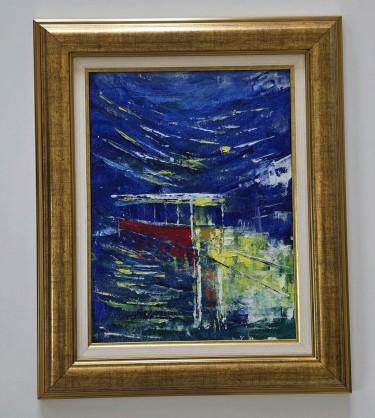 Oil on canvas - Night Tram, a beautiful painting by Dusko Dule
