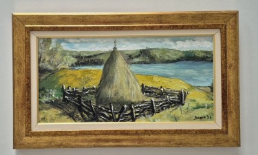 Oil on hardboard - Haystack in the village, beautiful by Dusko Dule
