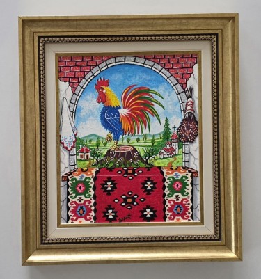 Naive, oil on canvas - Serbian Rooster by Dusko Dule