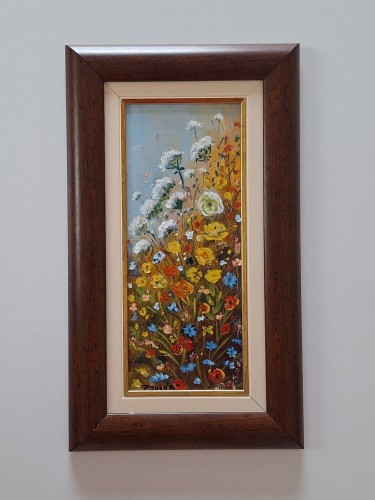 Oil on hardboard - Meadow flowers, beautiful painting!