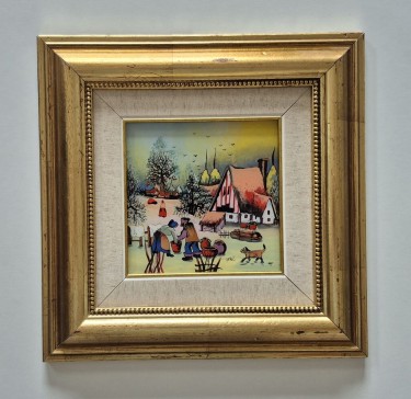 Naiva, oil on glass - Days in the village by Dusko Dule