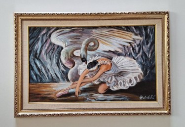 Oil on canvas - Ballerina and swan, beautiful picture!